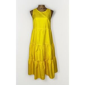 A New Day Yellow Seersucker Maxi Tiered A-Line Dress Boho Church Summer XS